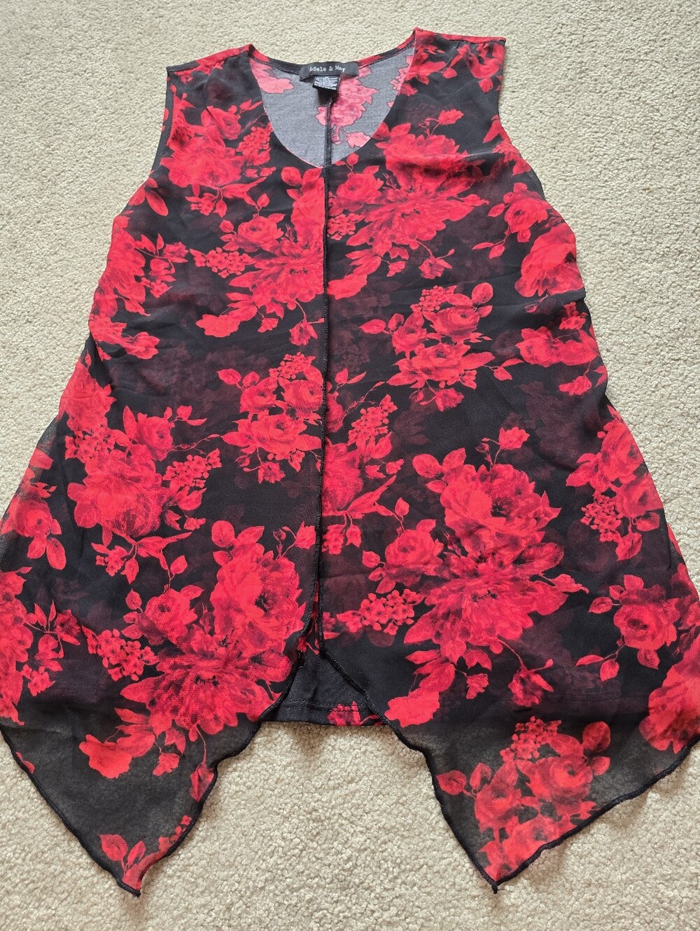 Adele & May Red Floral Layered Tunic Top Women’s Medium